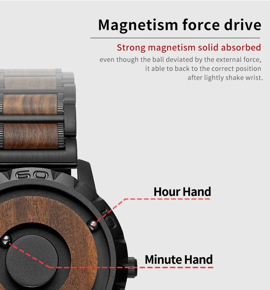 EUTOUR Men's Wood Magnetic Ball Watches